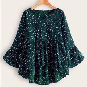 Green with White Polka Dots High-Low Top